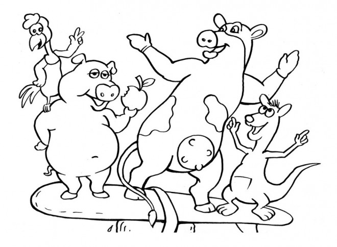Coloriage et dessins gratuits Porc s'amuse avec les animaux à imprimer