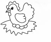 Coloriage La poule couvre ses oeufs