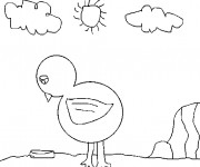 Coloriage Petit Poulet  en plein air