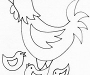 Coloriage Poulet surveille ses bébés