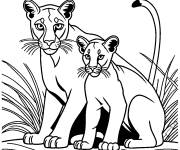 Coloriage et dessins gratuit B&eacute;b&eacute; puma avec sa m&egrave;re à imprimer
