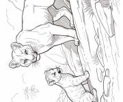 Coloriage M&egrave;re Puma prot&eacute;geant son petit