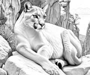 Coloriage Puma au repos sur une falaise haut qualit&eacute;
