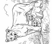 Coloriage Puma avec ses deux petits