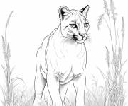 Coloriage Puma dans l'herbe