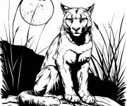 Coloriage Puma dans la jungle devant la lune