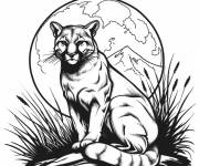 Coloriage Puma devant la lune