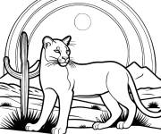 Coloriage Puma devant un arc en ciel
