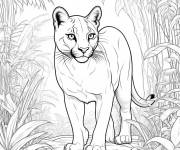 Coloriage Puma marchant dans la jungle