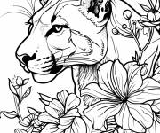 Coloriage Puma parmi les fleurs