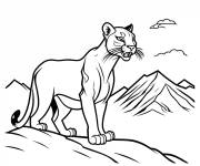 Coloriage Puma rugissant sur la montagne