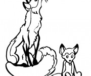 Coloriage Renard et son bébé