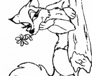 Coloriage Renard porte une fleur