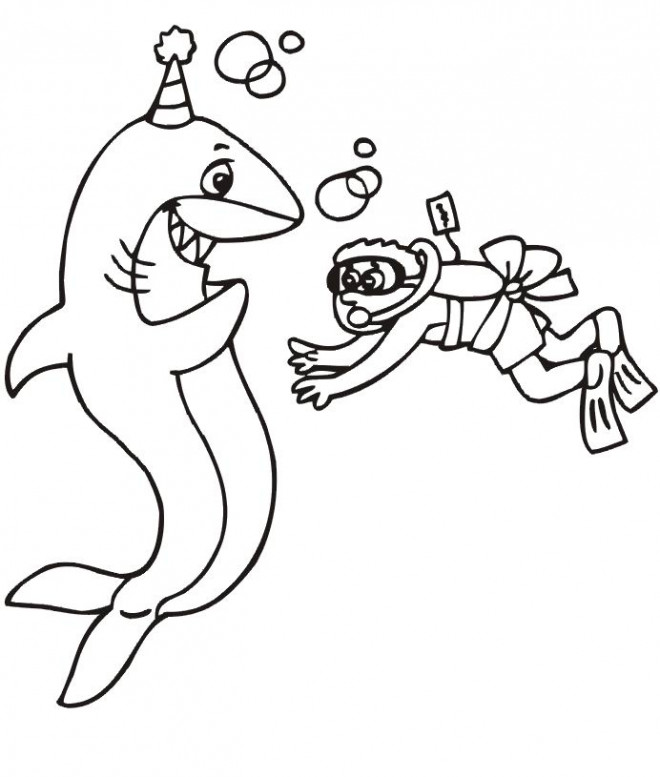 Coloriage et dessins gratuits Requin et son cadeau à imprimer
