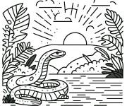Coloriage Anaconda dans la rivi&egrave;re sous le soleil