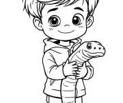 Coloriage Enfant avec son serpent de compagnie