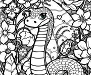 Coloriage Joli serpent et des fleurs