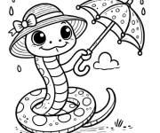 Coloriage Serpent avec parapluie