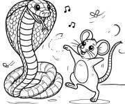 Coloriage Serpent avec son ami souris