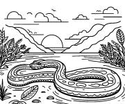 Coloriage Serpent dans la rivi&egrave;re