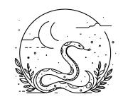 Coloriage Serpent devant la lune