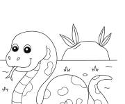 Coloriage Serpent devant une grosse pomme