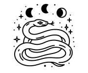 Coloriage Serpent et croissant de la lune