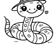 Coloriage Serpent kawaii avec chapeau