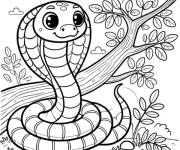 Coloriage Serpent mignon et arbre