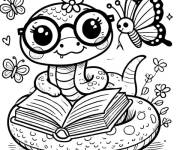 Coloriage Serpent qui aime la lecture