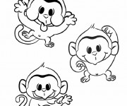 Coloriage Les petits singes en jouant