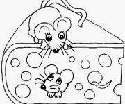 Coloriage deux Souris dans un morceau de fromage