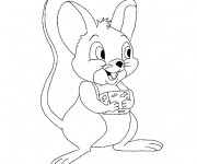 Coloriage Souris porte un morceau de fromage