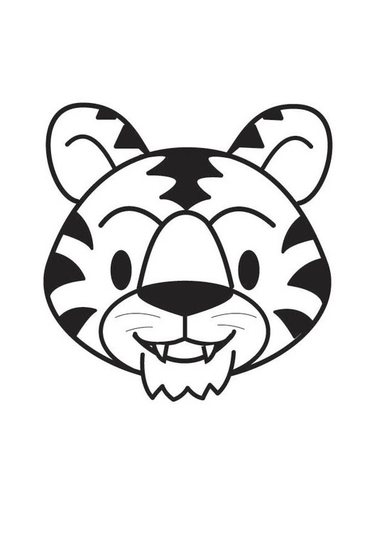 Coloriage Tête Tigre qui sourit dessin gratuit à imprimer