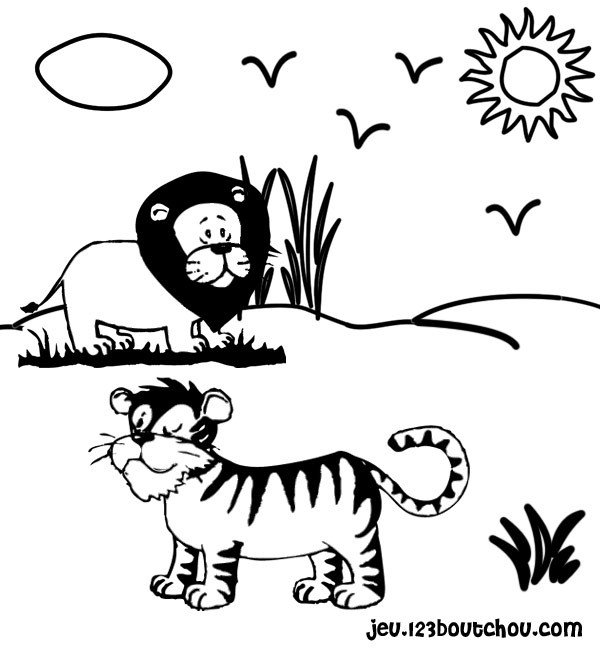 Coloriage Tigre et Lion dessin gratuit à imprimer