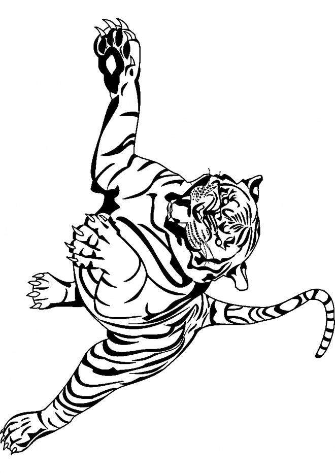 Coloriage et dessins gratuits Tigre qui saute à imprimer