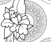 Coloriage Mandala de Toucan et fleurs