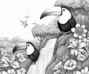 Coloriage Paysage de la jungle et des toucans