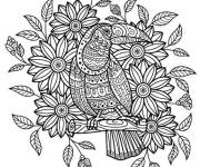 Coloriage Toucan et fleurs difficile pour adulte