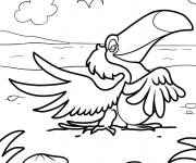 Coloriage Toucan montrant ses ailes sur la plage
