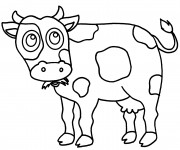 Coloriage Vache broute de l'herbe