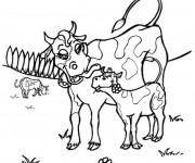 Coloriage Vache et veau en plein air