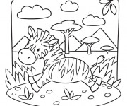 Coloriage Paysage d'un Zèbre dans la nature