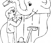 Coloriage Eléphant et le petit enfant