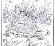 Coloriage Enfants et Tortue g&eacute;ante