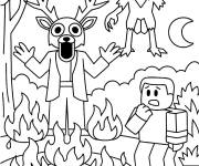 Coloriage Un hibou, un cerf et le joueur dans la for&ecirc;t