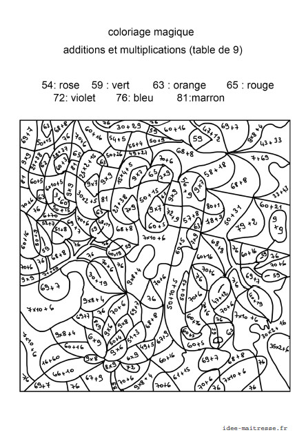 Coloriage Magique Additions et Multiplications dessin gratuit à imprimer