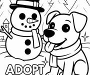 Coloriage Adopt Me Chien et bonhomme de neige