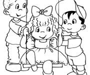 Coloriage Aidez leur amis &agrave; se profiter du balan&ccedil;oire
