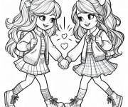 Coloriage Amies au cheveux longs et amour